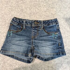 Squeeze Dark Blue Jean Shorts with Teal Accents